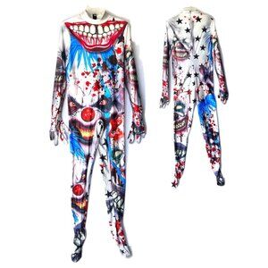 Clown Bodysuit Costume Joker Print Halloween Jumpsuit Size Adult L